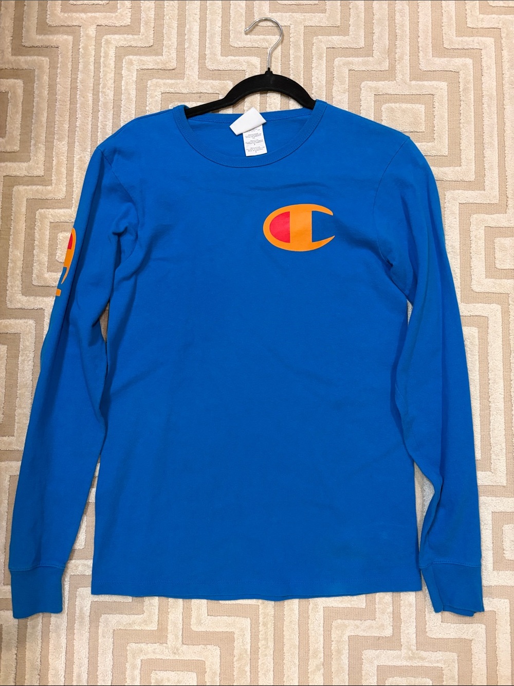 Champion Bright Blue Long Sleeve Shirt with Orange Logo